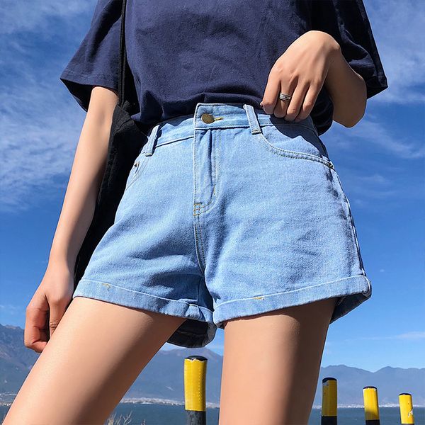 

2019 euro style women denim shorts vintage mid waist tassel jeans shorts street wear wide leg for summer, Blue