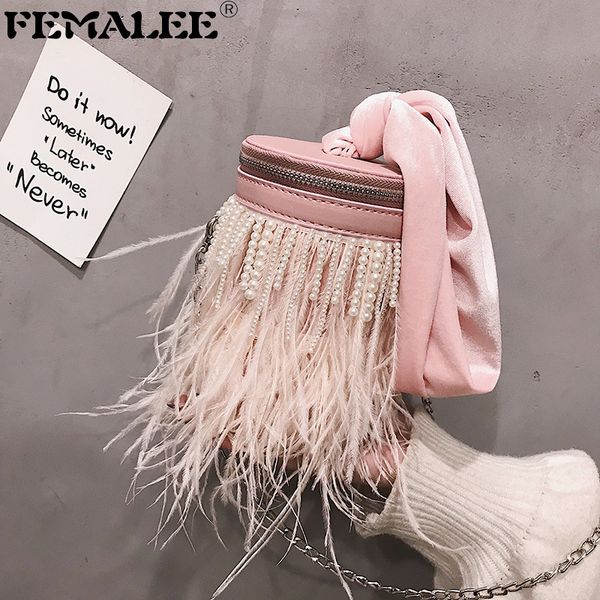 

2020 new mini crossbody bag geek bucket bag organizer small tassel ostrich feather women shoulder messenger bags bolsos handbag