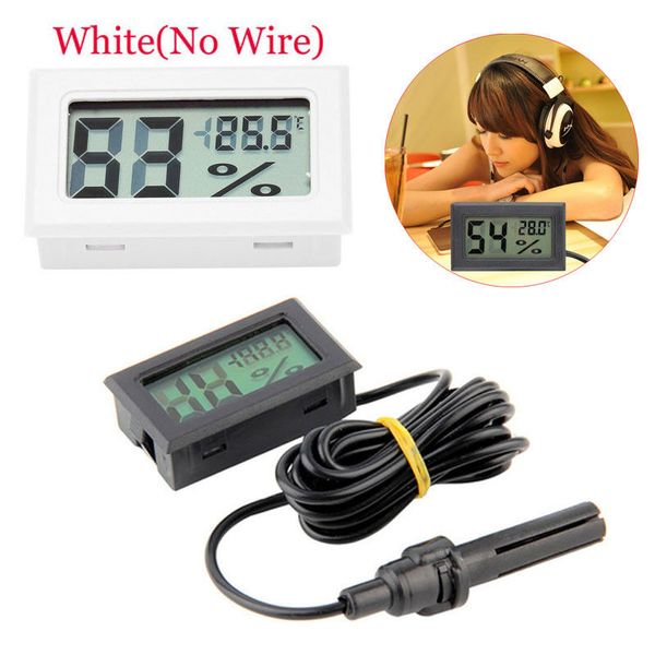 

mini digital lcd thermometer sensor convenient hygrometer gauge refrigerator aquarium monitoring display humidity detector, Black;white
