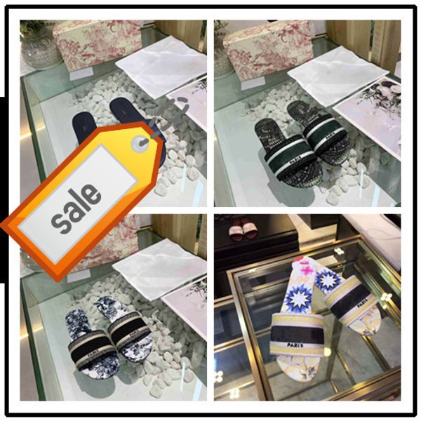 

fashion dazzle flowers women sandals designer flat slippers embroidery slipper, Black