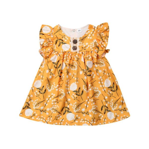 

baby girl dress summer kids girls party flower print wedding dresses girls ruffle dress cotton sundress casual girls dresses, Red;yellow