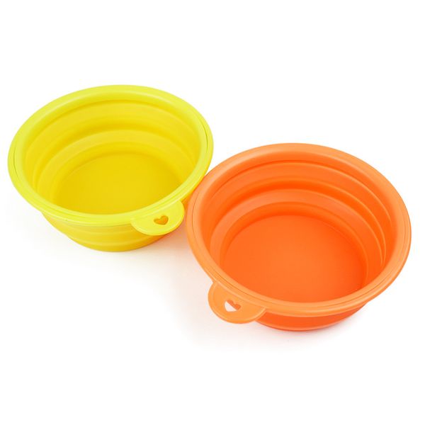 

2020 Collapsible foldable silicone dog bowl candy color outdoor travel portable puppy doogie food container feeder dish