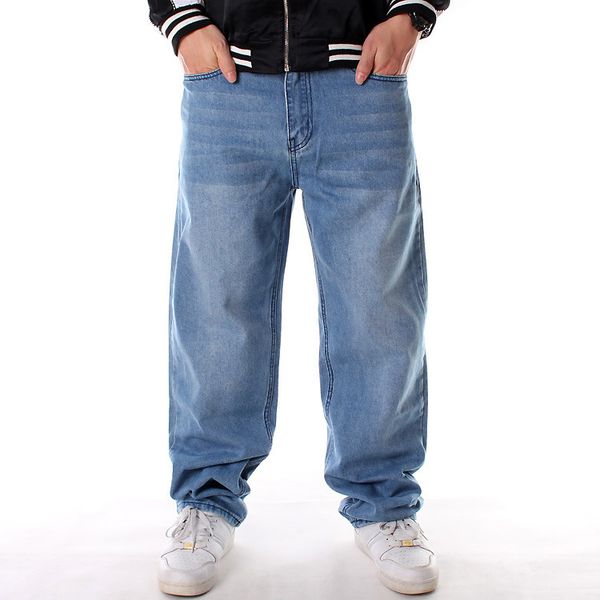 

2019 new loose big men large size hip hop skateboard baggy denim pants rap jeans street fashion blue denim pants male streetwear