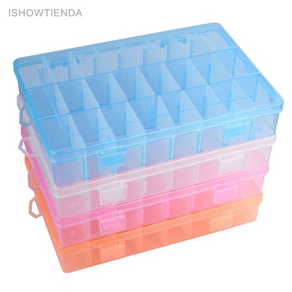 

ishowtienda new functional wonderful transparent adjustable 24 compartment plastic storage box jewelry earring case droper