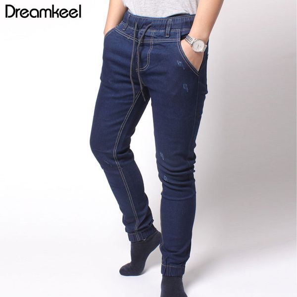 

men clothes 2019 fashion men jeans washed denim pants hip hop sportswear elastic waist joggers pants ripped jeans for y, Blue