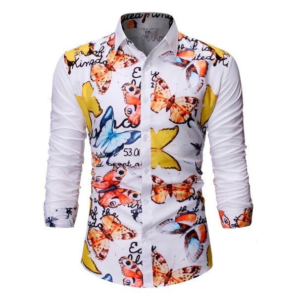 

new style autumn men's blouse shirts casual slim fit hawaiian printed long-sleeved men dress shirts camisas hombre clothing, White;black