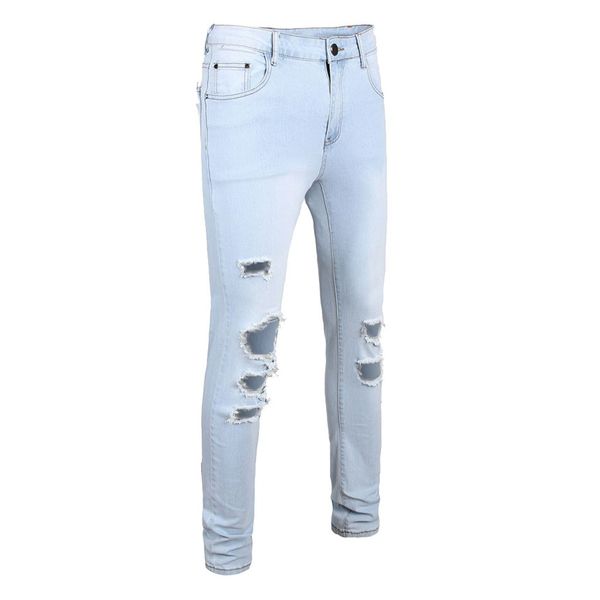 

klv pants men's new fashion men's pants personality ripped slim fit zipper stretch denim trousers street jeans, Black