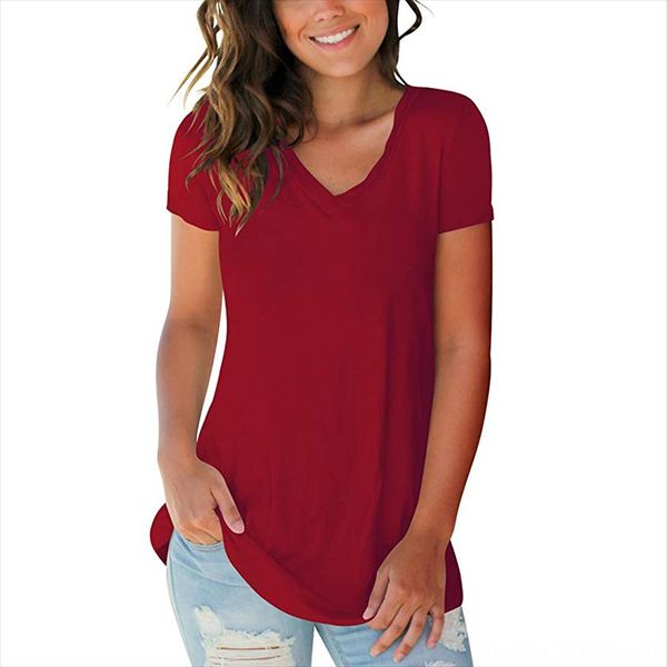 

2020 v-neck short sleeve solid color t-shirt 2020 women's v-neck pullover short sleeve solid pullover color women's t-shirt, White