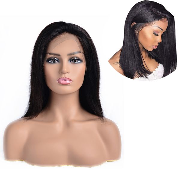 

qing si human hair wig 13x4 lace frontal straight human remy hair pre plucked hairline with baby 150% density natural black, Black;brown