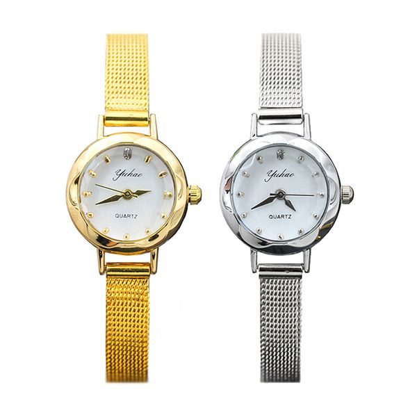 

2019 new fashion hook buckle couple watch ms quartz watch casual fashion mesh belt moment sport wrist pin buckle, Slivery;brown