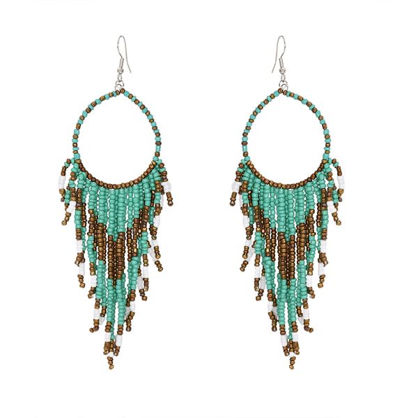 

8 colors bohemian with colorful beaded drop dangle earrings long tassel hoop earrings for women jewelry gift, Silver