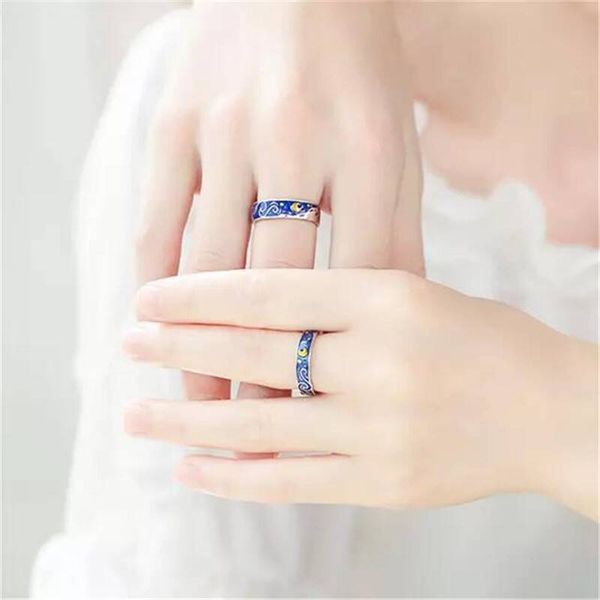 

moon star starry night van gogh adjustable rings for couple lover's real price 2020 shipping women men jewelry, Silver