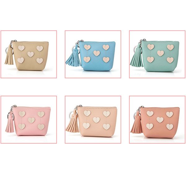 

cute zipper heart embellishment women card package mini bag compact lightweight portable mini beautiful money bags, Red;black