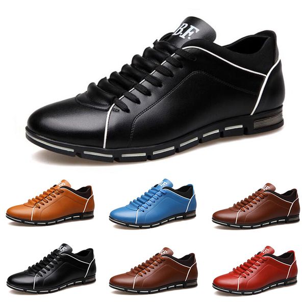

2020 новых мужчин случайные кожаные ботинки черный красный каштановых светло-голубой моды мужские кроссовки плоский обуви на открытом воздух, Black