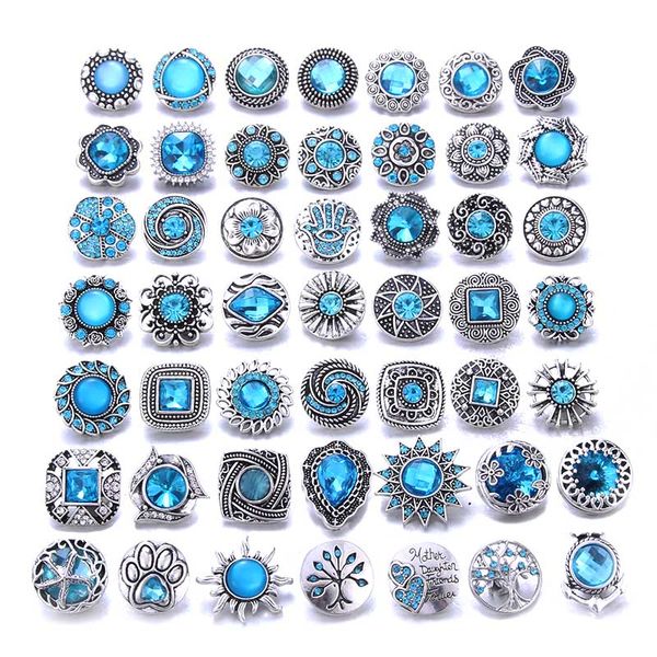 

10pcs/lot new 18mm snap button jewelry mixed sky blue 18mm rhinestone flower snap buttons for leather silver snaps bracelet, Golden;silver