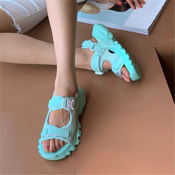 

pxelena new fashion women sport sandals genuine leather+mesh breathable flat dad shoes 2020 summer hook chunky platform sneakers, Black