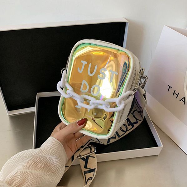 

женская новая мода письмо печати лазерная crossbody сумка ins повседневный дикий телефон сумка дамы pu кожа цепи кошелек пакетные