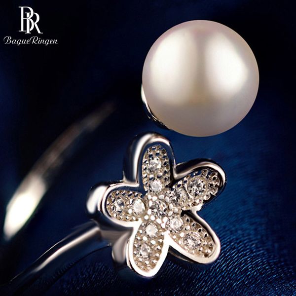 

bague ringen горячие продажи циркон цветок натуральный жемчуг женские ювелирные изделия 100% чистый стерлингового серебра 925 сладкий подаро, Slivery;golden