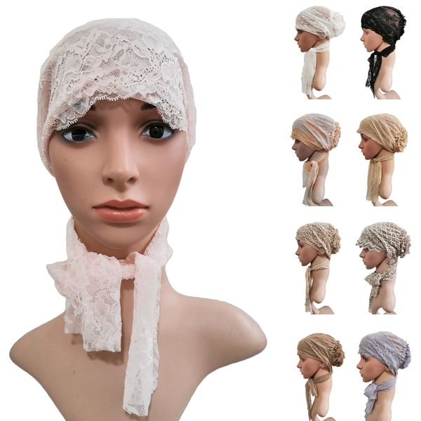 

muslim women underscarf lace beanie bonnet islamic turban headwear arab ninja chemo cap hair loss hat headcarf under scarf cover, Blue;gray