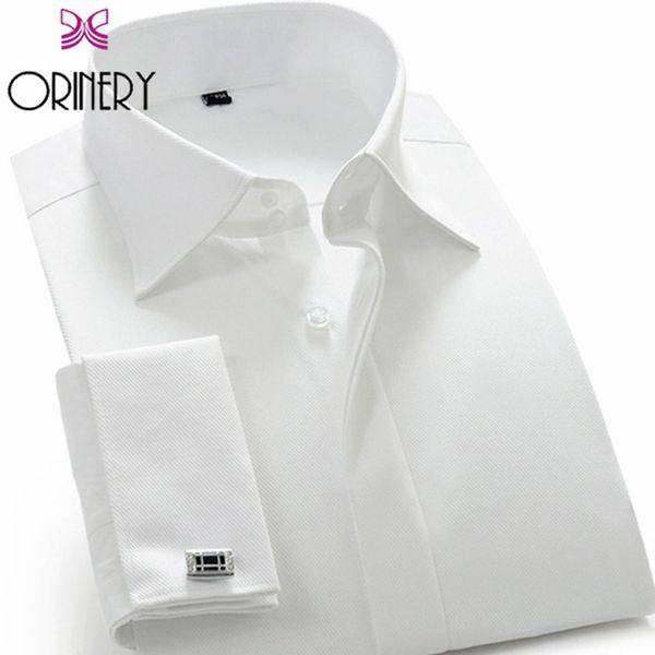 

orinery solid camisa masculina wedding dress long sleeve french cuff dress shirt with cufflinks mens brand clothing, White;black