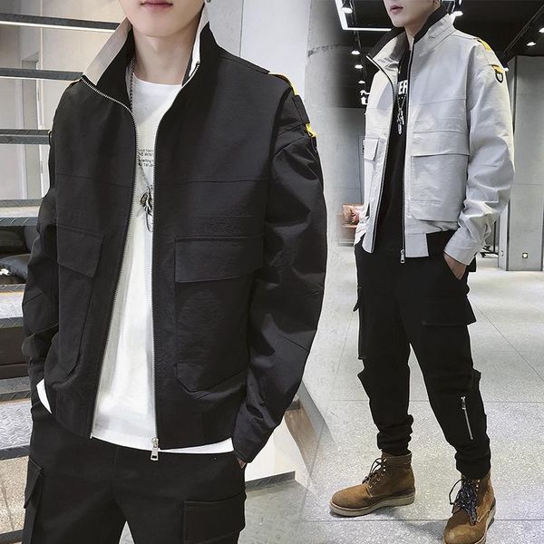 

2019 spring jacket men's fashion baseball wear handsome fashion turnback jacket, Black;brown