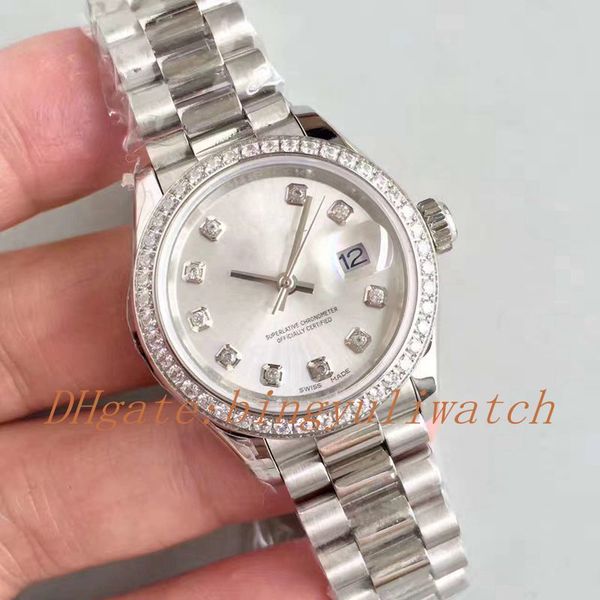 

wff ladys watches automatic cal. 2671 28mm women's watch 279173 steel ladies president diamond bezel sapphire dress watch original box, Slivery;brown