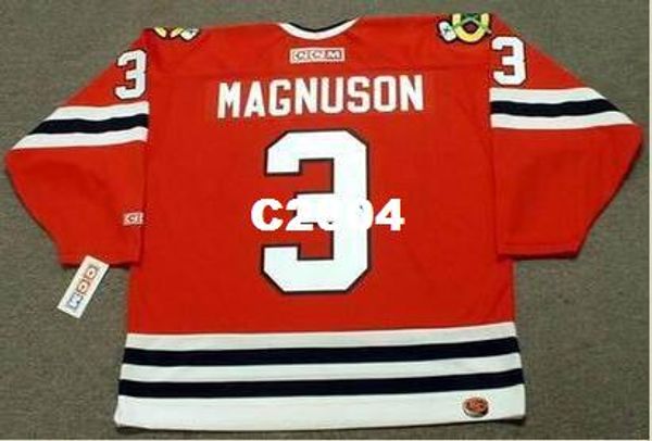 

mens #3 keith magnuson chicago blackhawks 1977 ccm retro away hockey jersey or custom any name or number retro jersey, Black;red