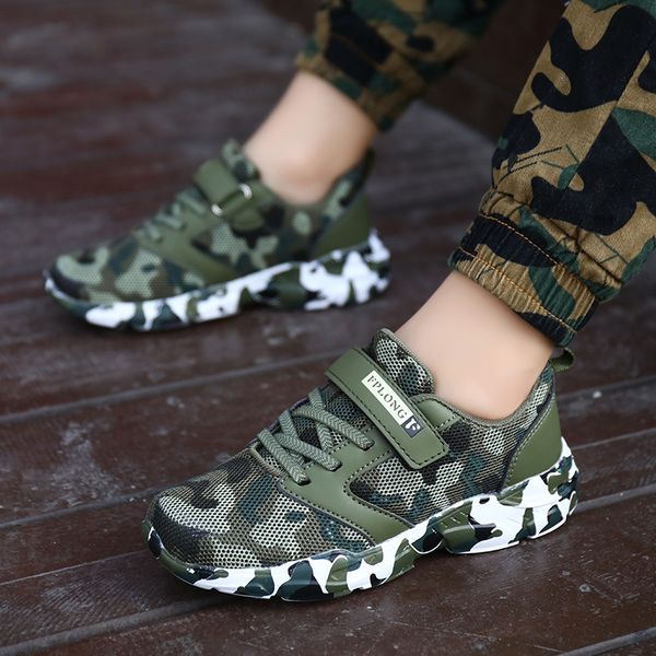 

childrens sports shoes spring and autumn leather mens shoes casual running shoes foreign trade military training game ultra-light camouflage, Black