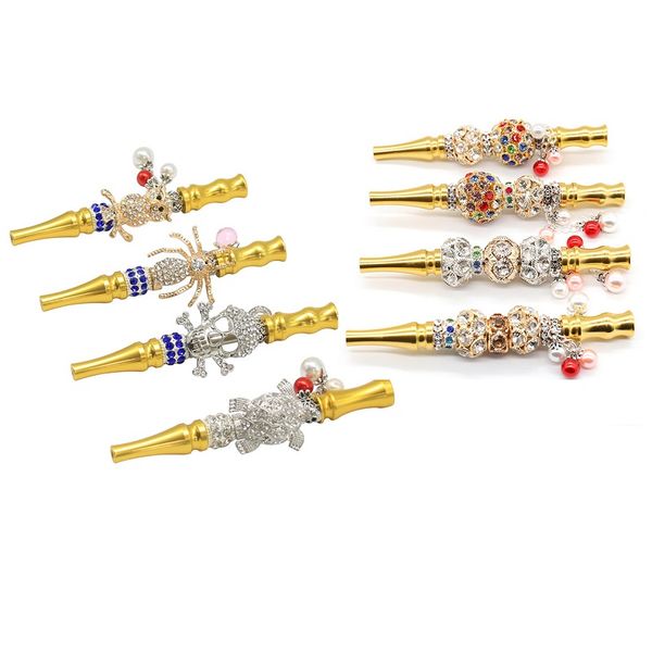 

Handmade Metal Hookah Mouthpiece Mouth Tips with Shisha Animal Skull Shaped Filter Inlaid Jewelry Diamond Smoking pipe Tool with Bling Jew