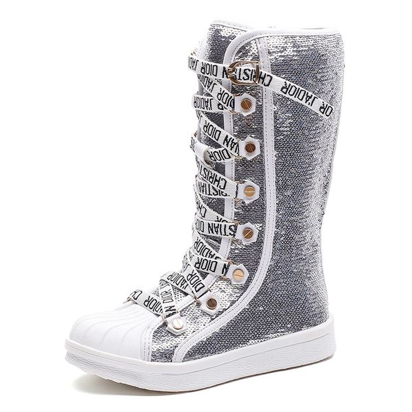 

sequins pu leather boy child waterproof shoes kids breathable snow boots girls children rubber bottom fashion winter boots baby, Black;grey