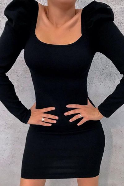 

dress solid color long sleeve womens crew neck dress slim ol elegant ladies casual dress womens cotton blend, Black;gray