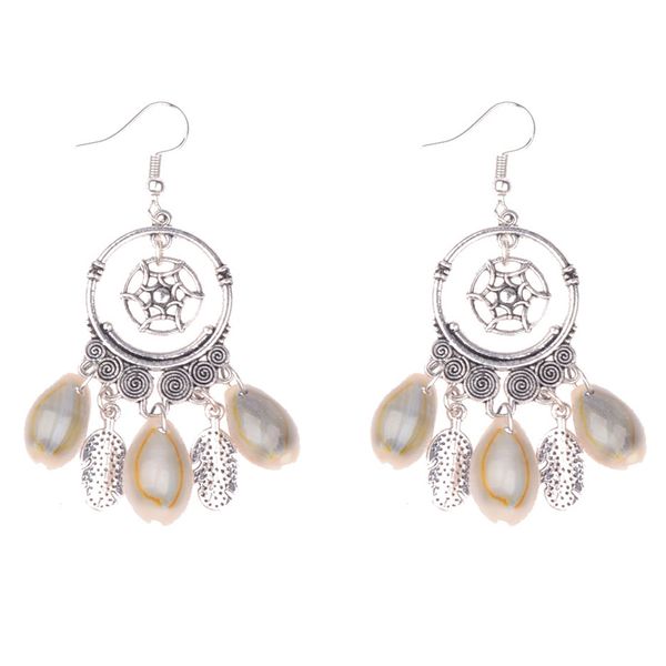 

silver feather shell tassel pendant earrings vintage bohemian ethnic charm earrings