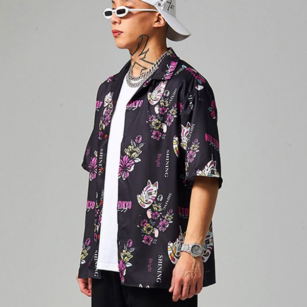 

men casual shirts hawaiian shirts men summer vacation fashion printed buttons short-sleeved beach cool, White;black