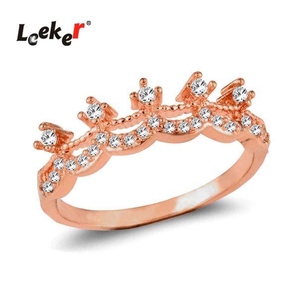 

leeker female wedding jewelry tiny crystal crown rings for women rose gold silver color cubic zirconia ring 446 lk9, Golden;silver