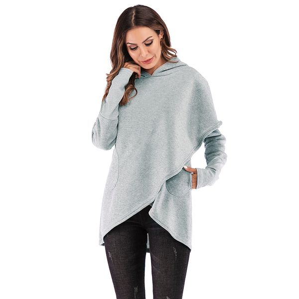 

fashion solid hoodies women asymmetrical hem casual loose fleece oversized hoodie xxxl plus size pullover sweatshirts hooded top, Black