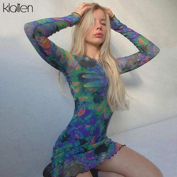 

klalien fashion colorful beach vacation casual women dress soft slim stretch print floral mesh high waist wrap dress summer, Black;gray