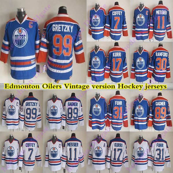 

men's edmonton oilers ccm vintage jerseys 99 gretzky 11 messier 89 gagner 7 coffey 17 kurri 31 fuhr 30 ranford hockey jersey, Black;red