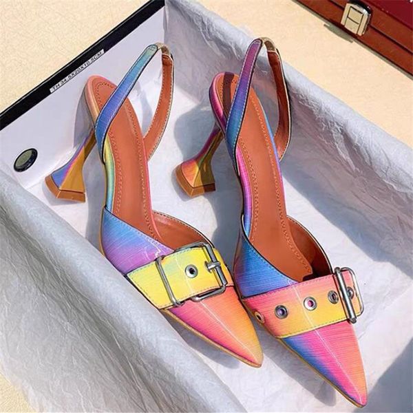 

2020 new summer women high heels gladiator sandals pointed toe women pumps rainbow color dress shoes woman stiletto, Black