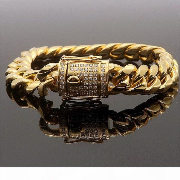 

hip hop men's cuban chain bracelet stainless steel micro zircon bracelet golden bracelet sale, Black