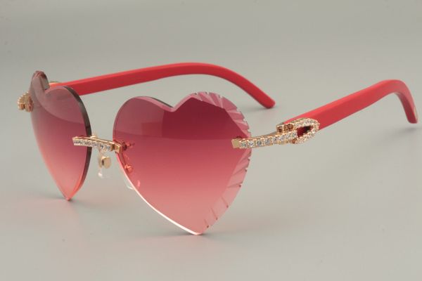 

new diamond carved sunglasses 8300686-a natural wood black/blue/red arms personality fashion heart sunglasses, White;black