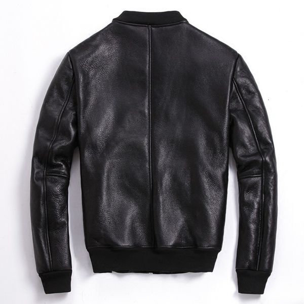 

classic sheepskin leather jacket brand new sheep shearling coat mens winter warm jackets thick wool clothes motor bomber jacket, Black