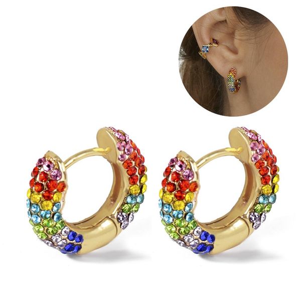 

1pc fashion women multicolor rhinestone inlaid huggie earring party jewelry gift new, Golden;silver