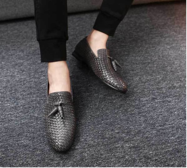 

tassel new mens fashion party shoes slip on comfort geniune leather round-toe formal dress shoes 3 colour, Black