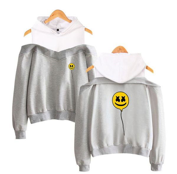 

xs-2xl marshmello hoodie желтый воздушный шар печатный с длинным рукавом внутри флиса повседневный пуловер толстовки с открытыми плечами тол, Black