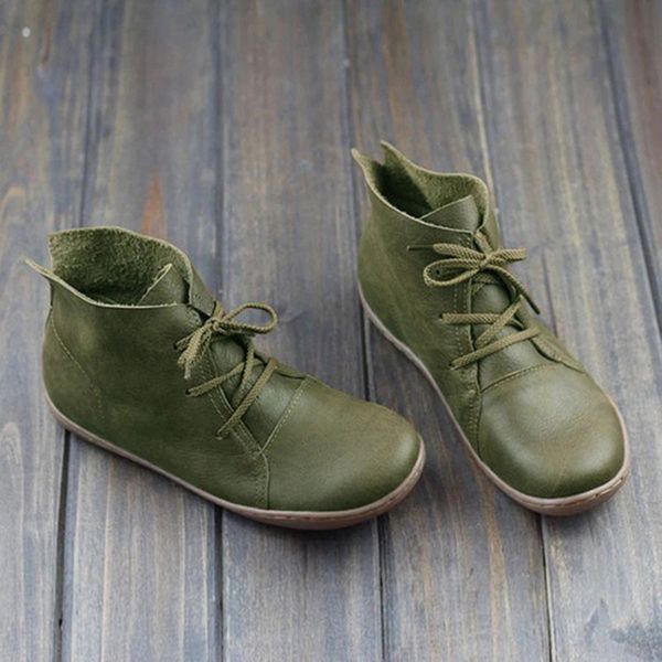 

new autumn women flats casual leather ankle boots retro ladies lace up shoes soft bottom sewing lightweight boots for women tpr, Black