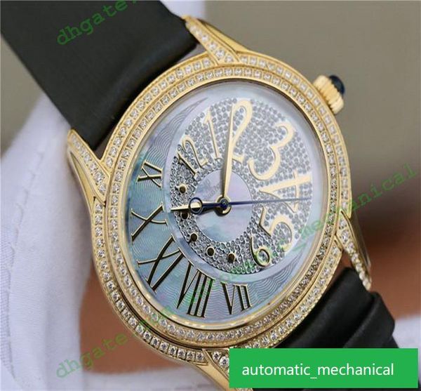 

fashion 77303bd lady watches 35x39.5mm mother-of-pearl dial movement watches diamond watch (18k white gold inset 323 diamond, Slivery;brown