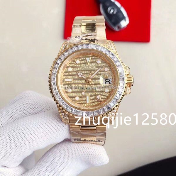 

designer watches full big diamond watch iced out watch eta 4813 automatic gmt watch gold mens silver waterproof 316l steel, Slivery;brown