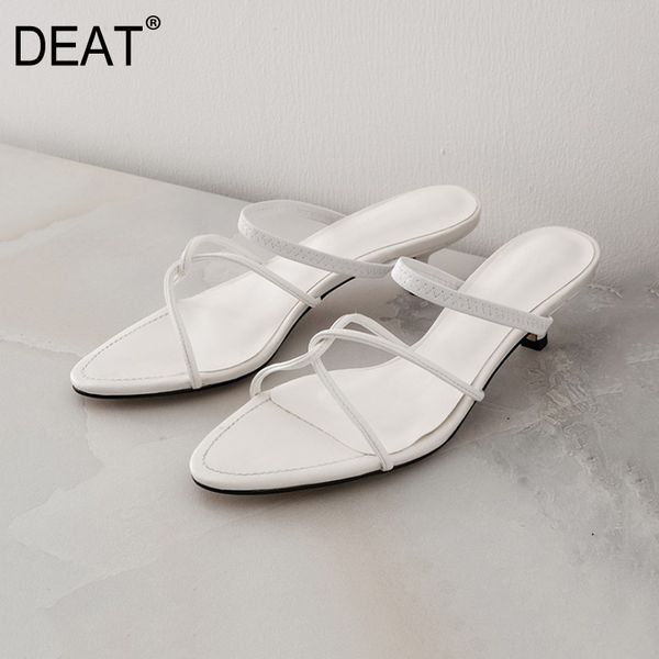 

deat] 2020 new spring summer round toe shallow cross narrow band temperament small thin heels slippers women shoes tide 10g607, Black