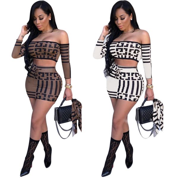 

women designer two-piece set luxury geometric pattern cropped + skirts two piece dresses street style clothing, White