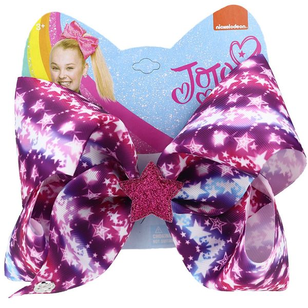 

jojo siwa 8 inch bows star rainbow hair accessories lovely girls hair barrettes girls party hair wearing with cardboard girls award gifts, Slivery;white